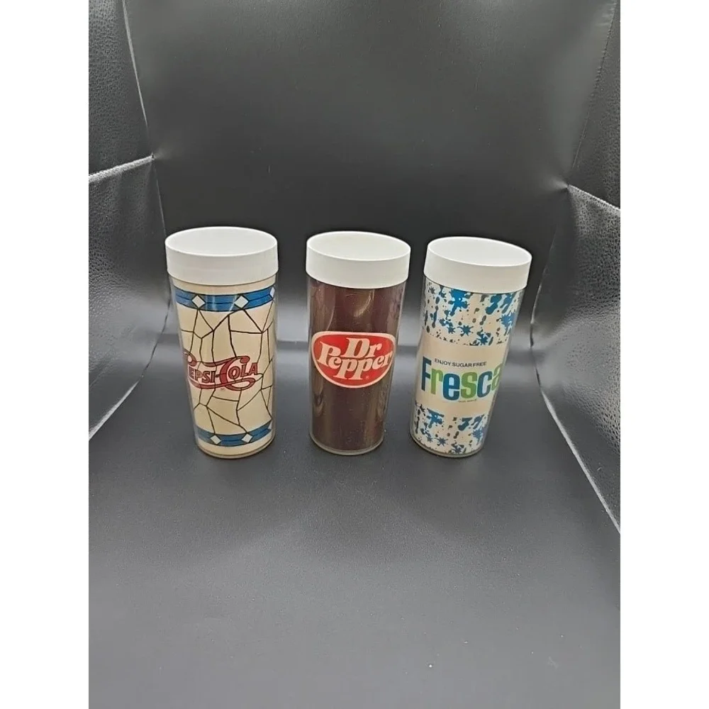 Vintage Thermo-Serv Glasses Pepsi Cola Fresca Dr. Pepper 3pc Set 1970's